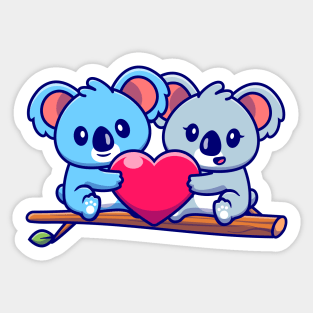 Cute Koala Couple Holding Heart On Tree Sticker